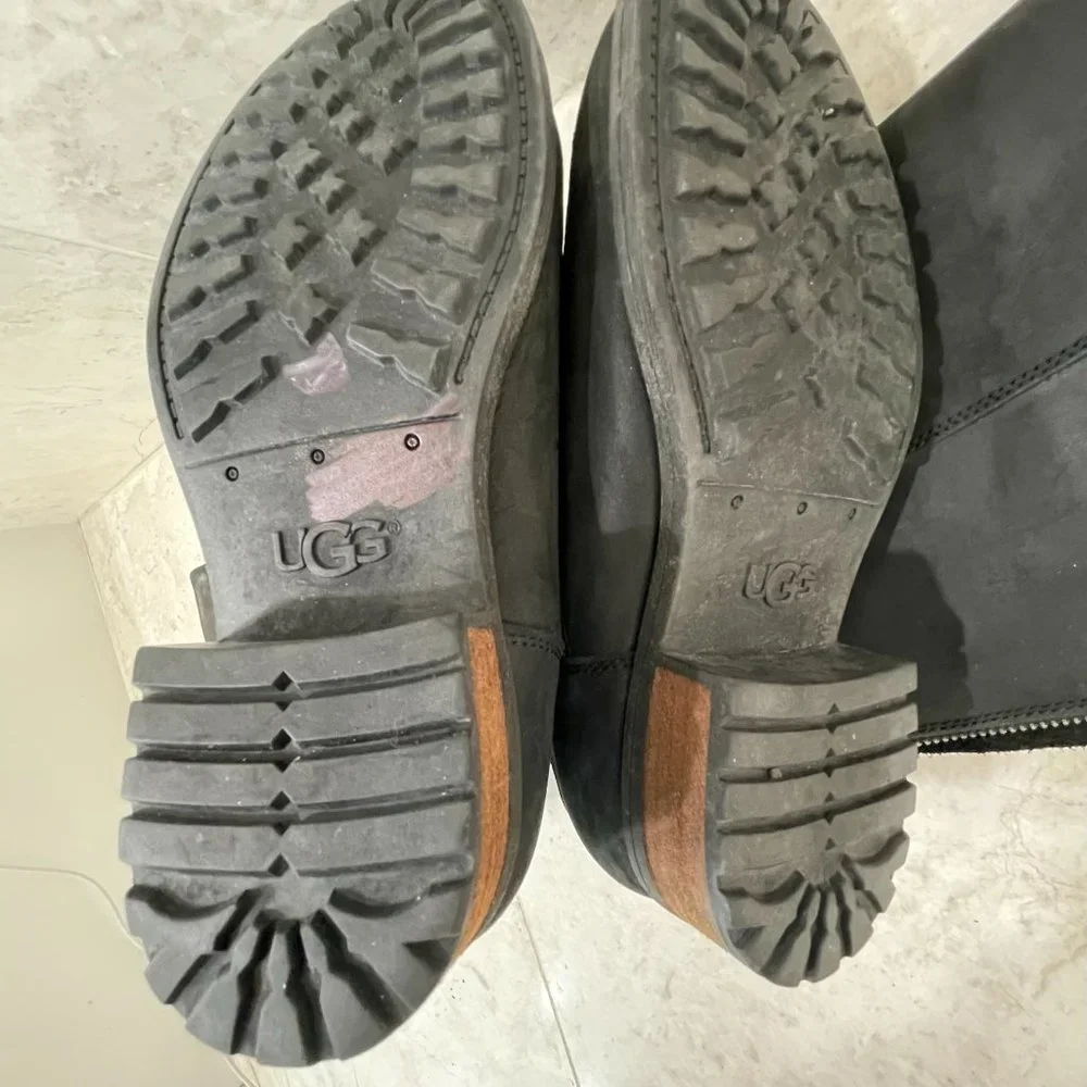 UGG {6.5} Boots Seldon Tall Black Leather Riding Boot Rear Zipper - Picture 6 of 7